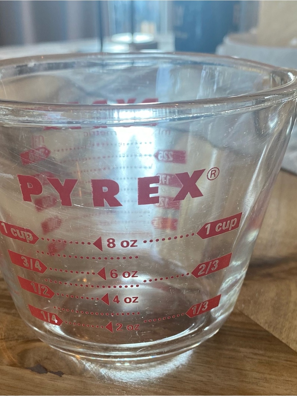 Vintage PYREX 1 Cup Clear Glass Liquid Measuring Cup, Made in USA